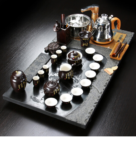 冠鑫&nbsp;乌金石茶盘&nbsp;整套紫砂陶瓷功夫茶具套装&nbsp;